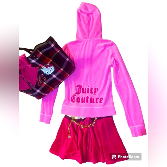 Juicy Couture Handbags - ❣️PRICE DROP❣️ BARBIE PINK JUICY VTG VELOUR TRACKSUIT HOODIE FLOUNCE SKIRT